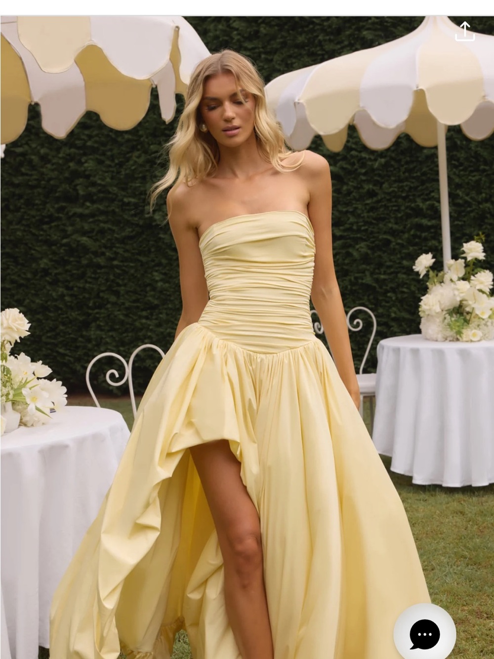 BabyBoo Strapless Pale Yellow High-Low Ruched Evening Dress